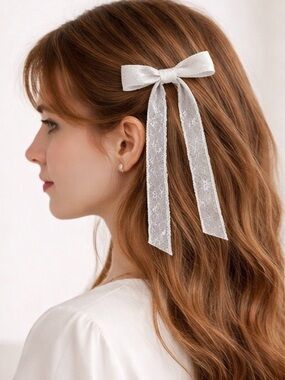 White Hair Bows with Clips Attached - Set of 2